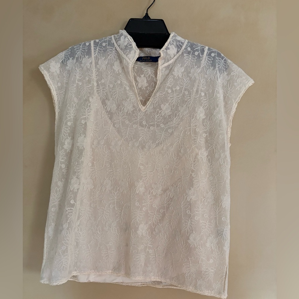 Ralph Lauren Lace Mandarin Collar Blouse Size Large